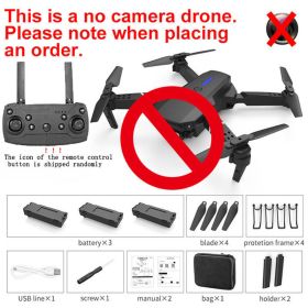 E88 RC Drone WIFI FPV With HD Dual Camera RC Foldable Mini Quadcopter Helicopter Height Hold Dron Gift Toys With 3 Battery (style: NO Camera-Black)