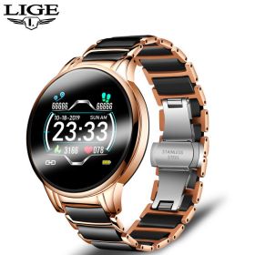 LIGE cross-border smart watch ceramic watch chain watch multi-function sports waterproof watch blood pressure itching (colour: Steel strip gold black)