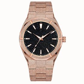 Popular stainless steel waterproof quartz watch gold steel sand starry sky face men's watch (colour: Rose shell star sky surface)