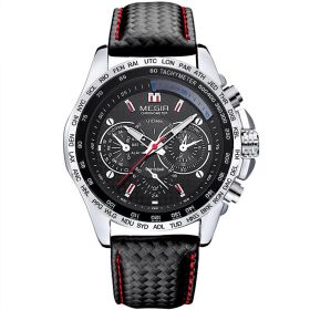 MEGIR Hot Sale Wholesale Waterproof Watch for men Artificial Eyes Decorative Six Needle Sport Watch (colour: Black belt steel shell black face)