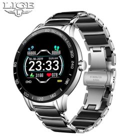 LIGE cross-border smart watch ceramic watch chain watch multi-function sports waterproof watch blood pressure itching (colour: 0151 Silver black)