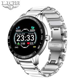 LIGE cross-border smart watch ceramic watch chain watch multi-function sports waterproof watch blood pressure itching (colour: 0151 Silver)