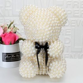 Valentines Day Gift Pearl Rose Teddy Bear Rose Flower Artificial Party Wedding Decoration Christmas Gifts Women Valentines Gift (Color: 23 cm Height)