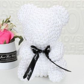 Valentines Day Gift Pearl Rose Teddy Bear Rose Flower Artificial Party Wedding Decoration Christmas Gifts Women Valentines Gift (Color: 21 cm Height 1)