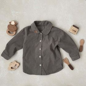 Baby Boy Solid Color Bear Patched Pattern Single Breasted Design Lapel Long Sleeves Shirt (Size/Age: 73 (6-9M))