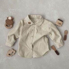 Baby Boy Solid Color Bear Patched Pattern Single Breasted Design Lapel Long Sleeves Shirt (Size/Age: 80 (9-12M))