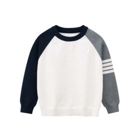 Baby Boy Contrast Design Side Striped Pattern Knitted Western Style Sweater (Size/Age: 120 (5-7Y))