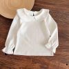 Baby Girl Solid White Doll Neck Cotton Shirt In Autumn