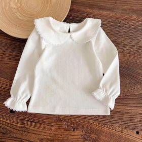 Baby Girl Solid White Doll Neck Cotton Shirt In Autumn (Size/Age: 73 (6-9M))