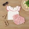 Baby Girl Lettuce Trim Design Ruffle Neck Tops Combo Floral Shorts Sets