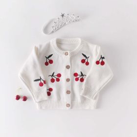 Baby Girl 1pc Cherry Embroidered Graphic Crotch Knitted Bodysuit & Button Front Sweater Coat Sets (Size/Age: 90 (12-24M))