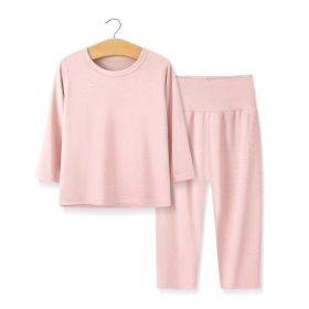 Baby 2pcs Solid Color Long sleeve Shirt And Pants Underwear Sets Pajamas (Color: Pink)