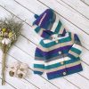 Baby Colorful Striped Pattern Button Front Knitted Cardigan With Hat