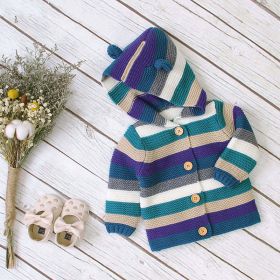 Baby Colorful Striped Pattern Button Front Knitted Cardigan With Hat (Size/Age: 73 (6-9M))