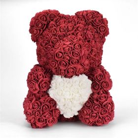 40cm Rose Bear Heart Artificial Flowers Red Rose Bear For Women Valentine&#39;s Wedding Birthday Christmas Gift Home Decoration (Color: Wine Red White)