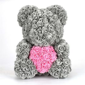 40cm Rose Bear Heart Artificial Flowers Red Rose Bear For Women Valentine&#39;s Wedding Birthday Christmas Gift Home Decoration (Color: Gray Pink)