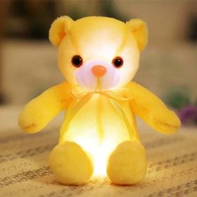 32cm Creative Luminous Bear Plush Toy Stuffed Teddy Led Light Colorful Doll Kawaii Lovely Kids Toy Girls Children Gift (Color: Yellow)