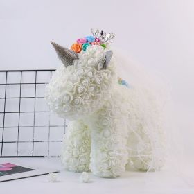 Artificial Flowers 40cm Rose Bear Girlfriend Anniversary Christmas Valentine&#39;s Day Birthday Present For Wedding Party Gift (Color: Unicorn AWhite)