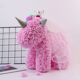 Artificial Flowers 40cm Rose Bear Girlfriend Anniversary Christmas Valentine&#39;s Day Birthday Present For Wedding Party Gift (Color: Unicorn Apink)