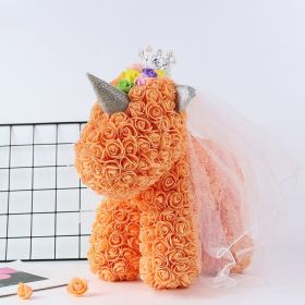 Artificial Flowers 40cm Rose Bear Girlfriend Anniversary Christmas Valentine&#39;s Day Birthday Present For Wedding Party Gift (Color: Unicorn Aorange)