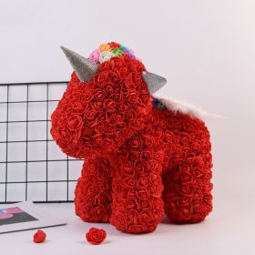 Artificial Flowers 40cm Rose Bear Girlfriend Anniversary Christmas Valentine&#39;s Day Birthday Present For Wedding Party Gift (Color: Unicorn B red)