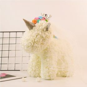 Artificial Flowers 40cm Rose Bear Girlfriend Anniversary Christmas Valentine&#39;s Day Birthday Present For Wedding Party Gift (Color: Unicorn Aoff white)