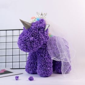 Artificial Flowers 40cm Rose Bear Girlfriend Anniversary Christmas Valentine&#39;s Day Birthday Present For Wedding Party Gift (Color: Unicorn Apurple)