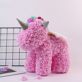 Artificial Flowers 40cm Rose Bear Girlfriend Anniversary Christmas Valentine&#39;s Day Birthday Present For Wedding Party Gift (Color: Unicorn B pink)