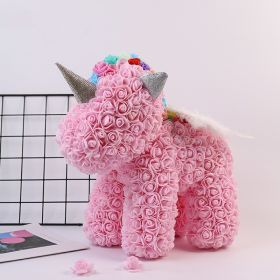 Artificial Flowers 40cm Rose Bear Girlfriend Anniversary Christmas Valentine&#39;s Day Birthday Present For Wedding Party Gift (Color: UnicornB light pink)