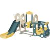 Kids Swing-N-Slide with Bus Play Structure; Freestanding Bus Toy with Slide&Swing for Toddlers; Bus Slide Set with Basketball Hoop