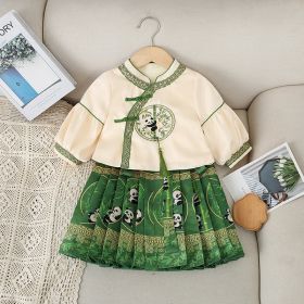 Girls Dress Fashion National Style Children's Two-piece Suit Horse-face Skirt (Option: Green-80cm)