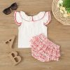 Baby Girl Lettuce Trim Design Ruffle Neck Tops Combo Floral Shorts Sets