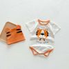 Baby Girl Cartoon Animal Print Round Collar Short-Sleeved Onesies