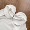 Baby Girl Solid White Doll Neck Cotton Shirt In Autumn