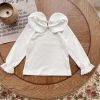 Baby Girl Solid White Doll Neck Cotton Shirt In Autumn