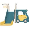 Kids Slide with Bus Play Structure; Freestanding Bus Toy with Slide for Toddlers; Bus Slide Set with Basketball Hoop