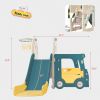 Kids Slide with Bus Play Structure; Freestanding Bus Toy with Slide for Toddlers; Bus Slide Set with Basketball Hoop