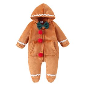 Children's Christmas Clothes Baby Zipper Hooded Jumpsuit (Option: Coffee-0to3M)