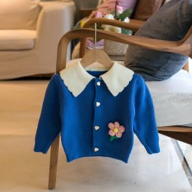 Girls' Lapel Flower Cardigan Sweater (Option: Blue-80cm90cm100cm110cm120cm)