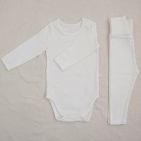 Children's Clothing Spring Baby Jumpsuit High Waist Belly Protection Pants Suit (Option: Creamy White-66cm)