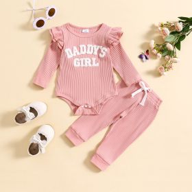 Candy Color Sunken Stripe Letter Embroidery Suit (Option: Pink-70cm)