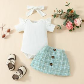 Babies' Short-sleeved Blouse Skirt Suit (Option: Emerald-0 3M)