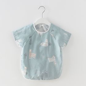 Baby Dinner Coverall Bib Spring And Autumn Long Sleeve Apron (Option: Short Sleeve Blue Alpaca-80cm)