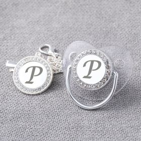 Transparent Silver 26 Letters Baby Spot Drill With Diamond Pacifier Belts Dust Cover (Option: Letter P)