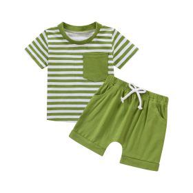 Short-sleeved Shorts Stitching Children's Suit (Option: Dark Green Short Sleeve-70cm)