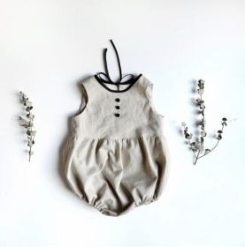 Baby Linen Sleeveless Color Matching Jumpsuit (Option: Apricot-73cm)