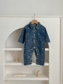 Child Bear Denim Jumpsuit (Option: Dark Blue-73CM)