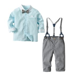 European And American Long-sleeved Contrast Color Shirt Overalls (Option: Light Blue-100cm)