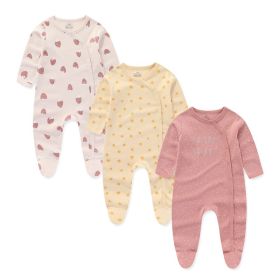 3 Pieces New Baby Cotton Long-sleeved Jumpsuit Baby Foot-wrapped Romper Boneless Sewing Pajamas (Option: Light 3Pieces-3to6M)