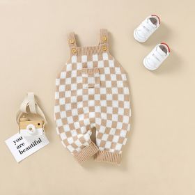 Infant Checkerboard One-piece Romper (Option: Camel-74cm)